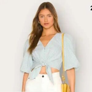 Jonathan Simkhai Ellen Puff Striped Top |large  | Blue White Cotton Vacation